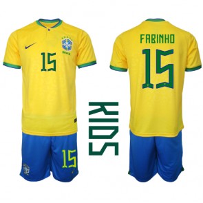 Brasilien Fabinho #15 kläder Barn VM 2022 Hemmatröja Kortärmad (+ korta byxor)
